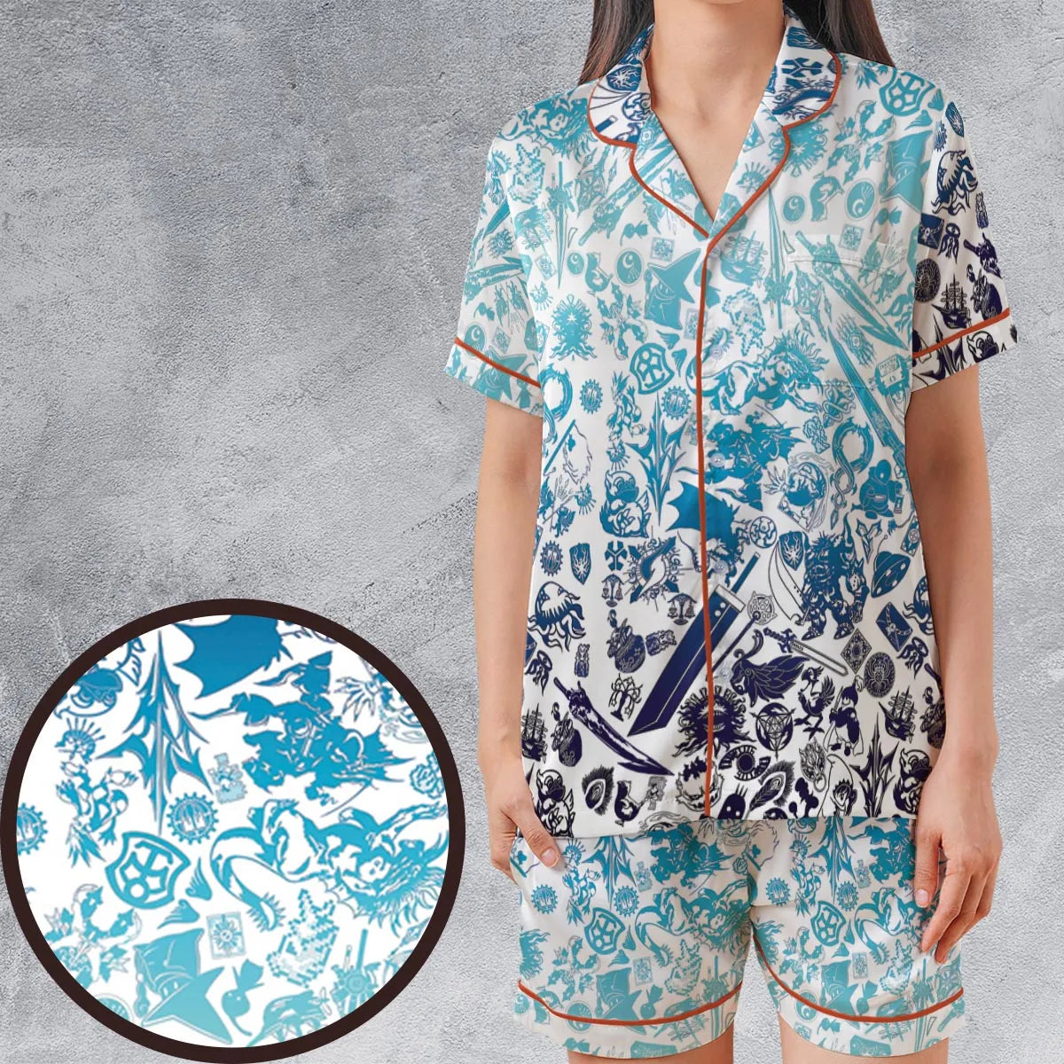 Satin Short-Sleeve Pajamas Set - LLN5CTBB