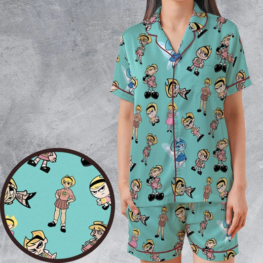 Satin Short-Sleeve Pajamas Set - 6TMDYTPR
