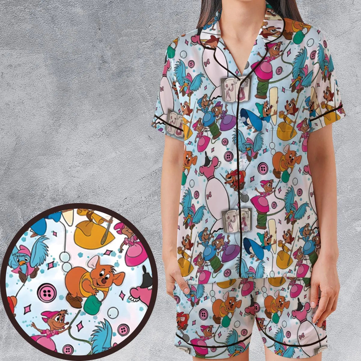 Satin Short-Sleeve Pajamas Set - FDFJBZAK