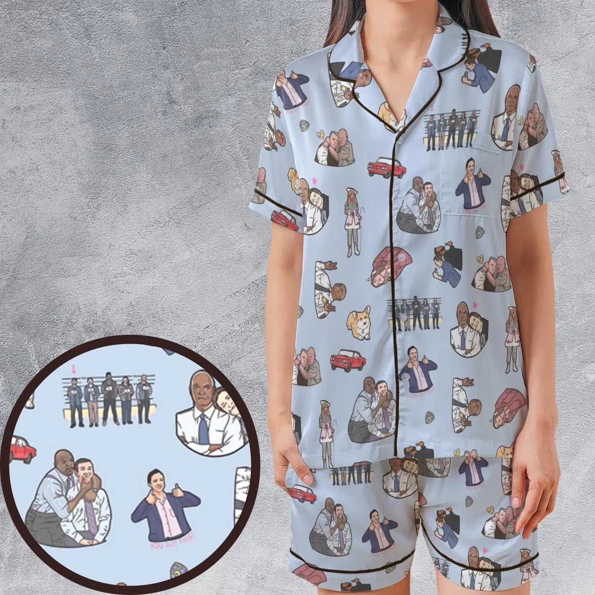 Satin Short-Sleeve Pajamas Set - SH38X4C6