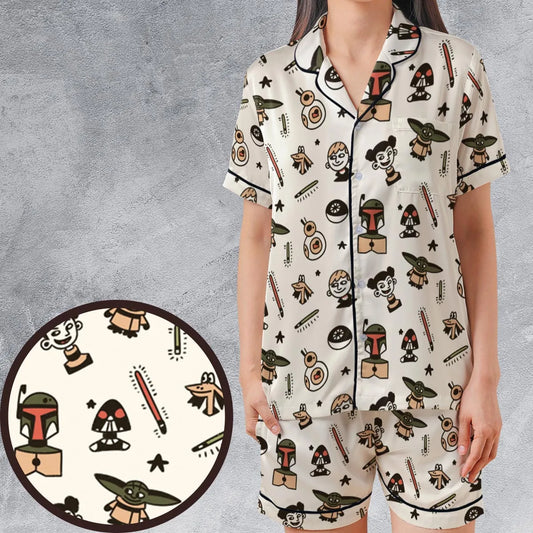 Satin Short-Sleeve Pajamas Set - FMJ7WU4E