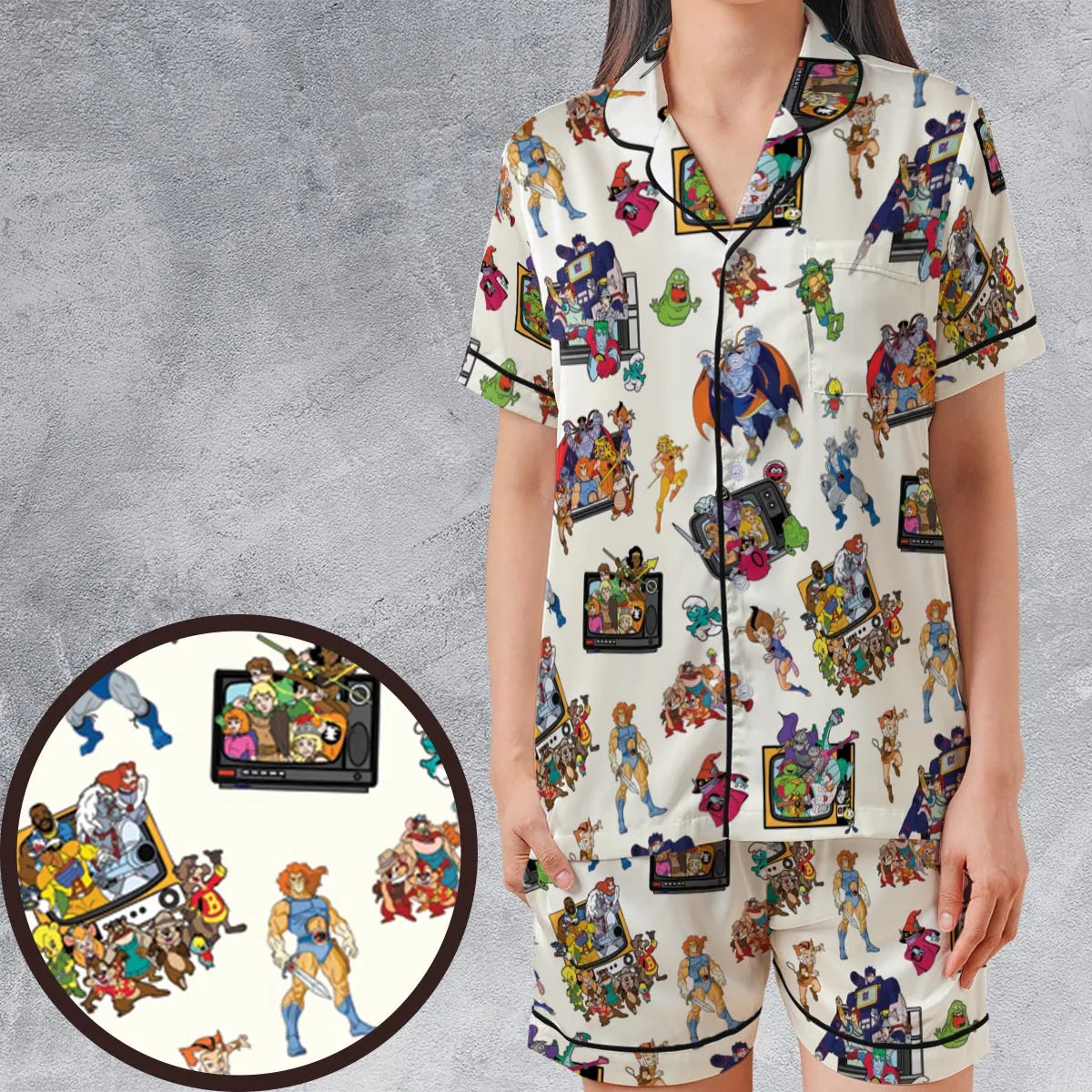 Satin Short-Sleeve Pajamas Set - Q96TQJNG