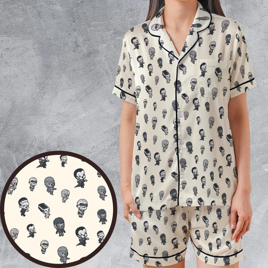 Satin Short-Sleeve Pajamas Set - KUUTFXM7