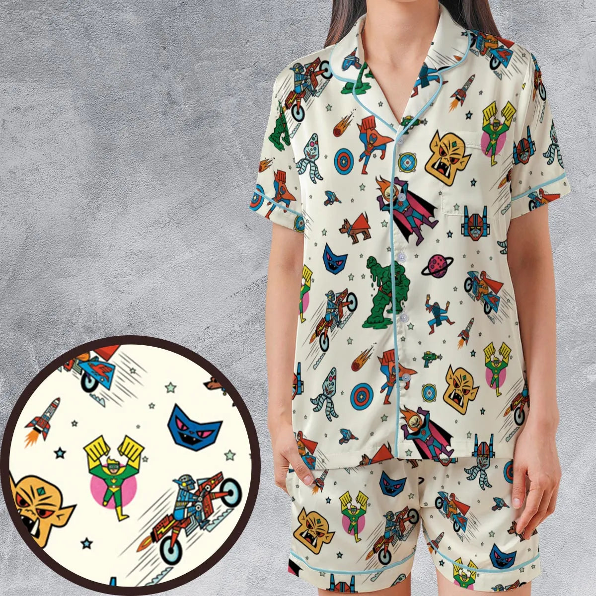 Satin Short-Sleeve Pajamas Set - 8YC7NDD2