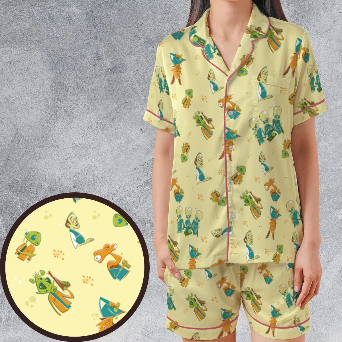 Satin Short-Sleeve Pajamas Set - HWE1QGNU