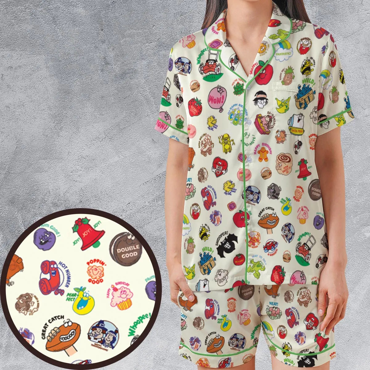 Satin Short-Sleeve Pajamas Set - HBRVCBM5
