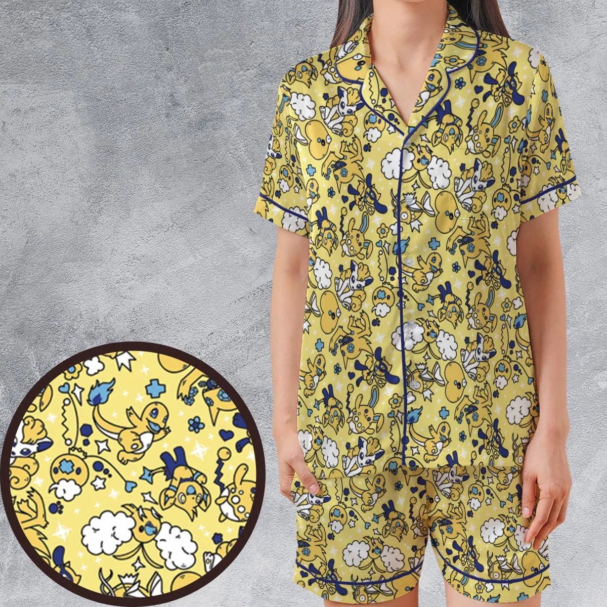 Satin Short-Sleeve Pajamas Set - X88QV3C8