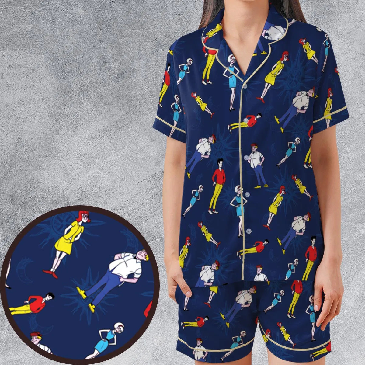 Satin Short-Sleeve Pajamas Set - FDLBXQAV