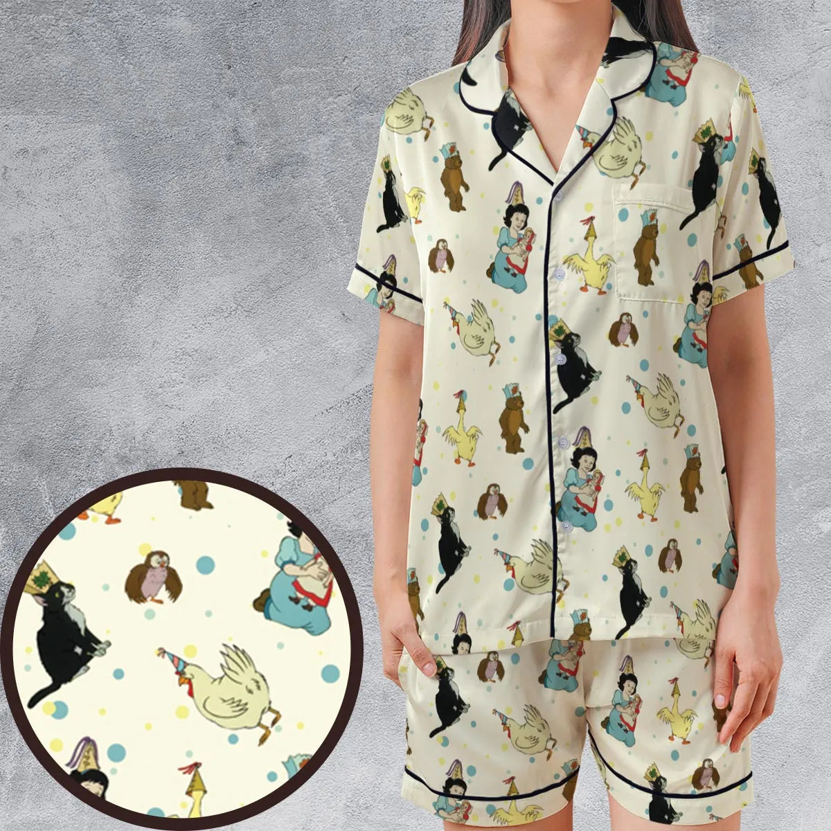 Satin Short-Sleeve Pajamas Set - DV7PCER9