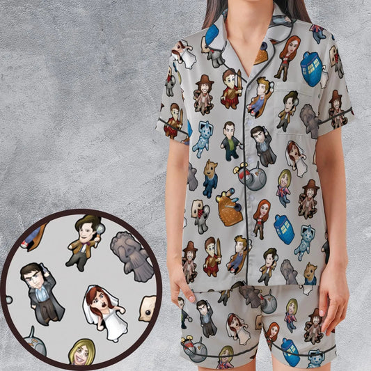 Satin Short-Sleeve Pajamas Set - 1RD1PZR2