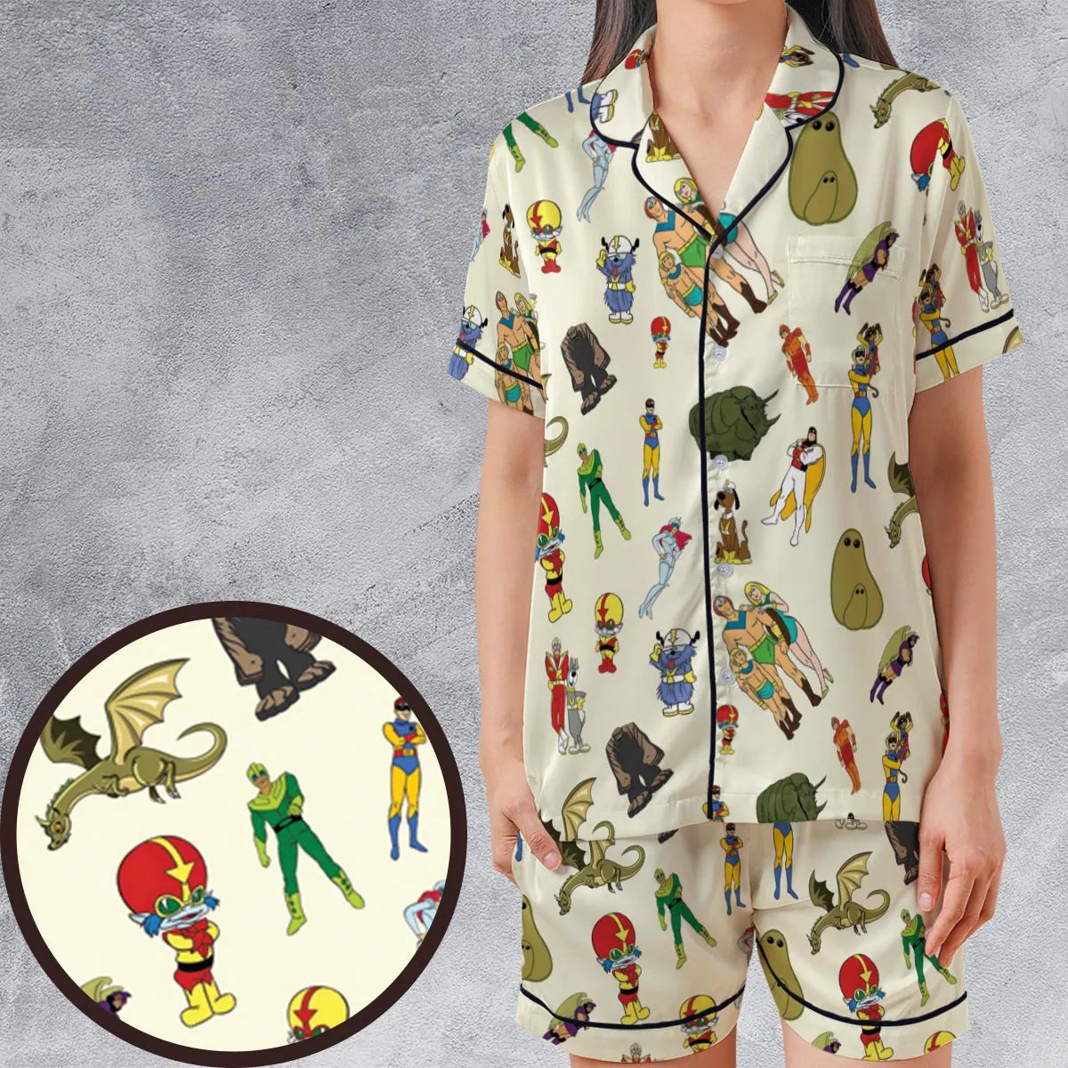 Satin Short-Sleeve Pajamas Set - K9AYC6DG