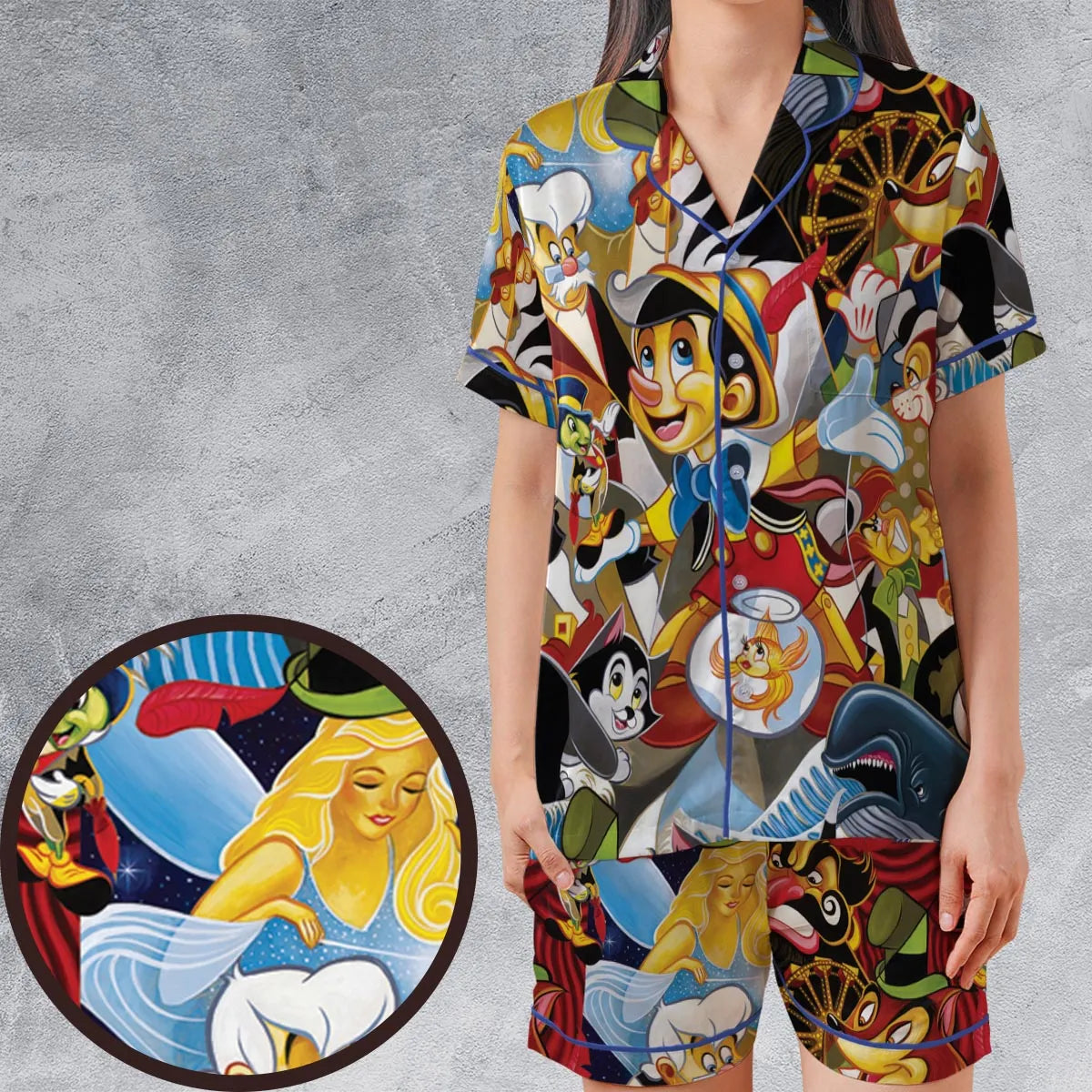 Satin Short-Sleeve Pajamas Set - FMJ1H2AE