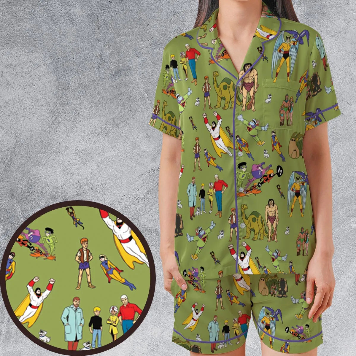 Satin Short-Sleeve Pajamas Set - T5GBXX97