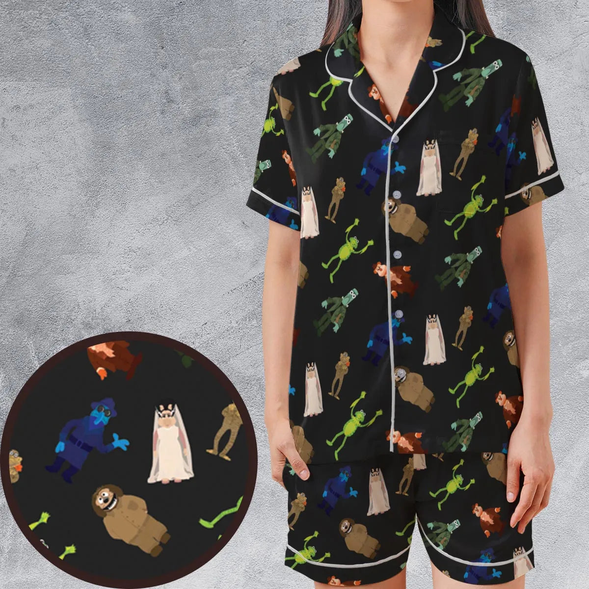 Satin Short-Sleeve Pajamas Set - L4DJFQ78