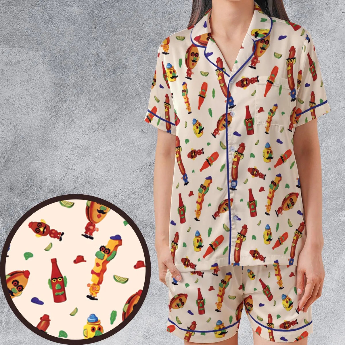 Satin Short-Sleeve Pajamas Set - FF3NDQE9