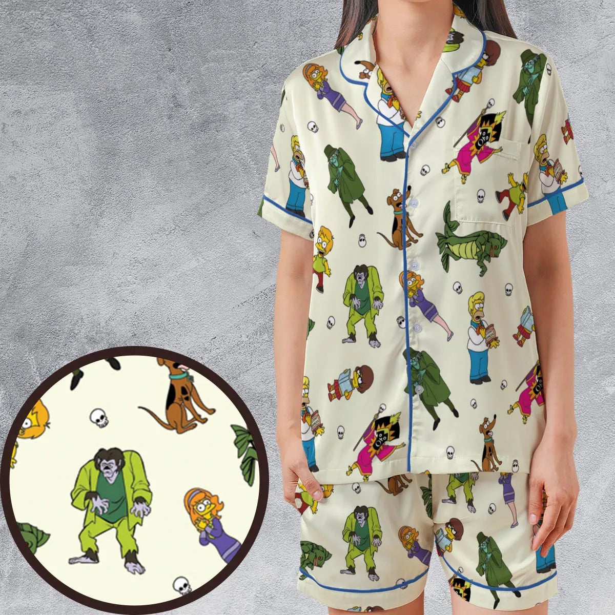 Satin Short-Sleeve Pajamas Set - DEHEQZCV