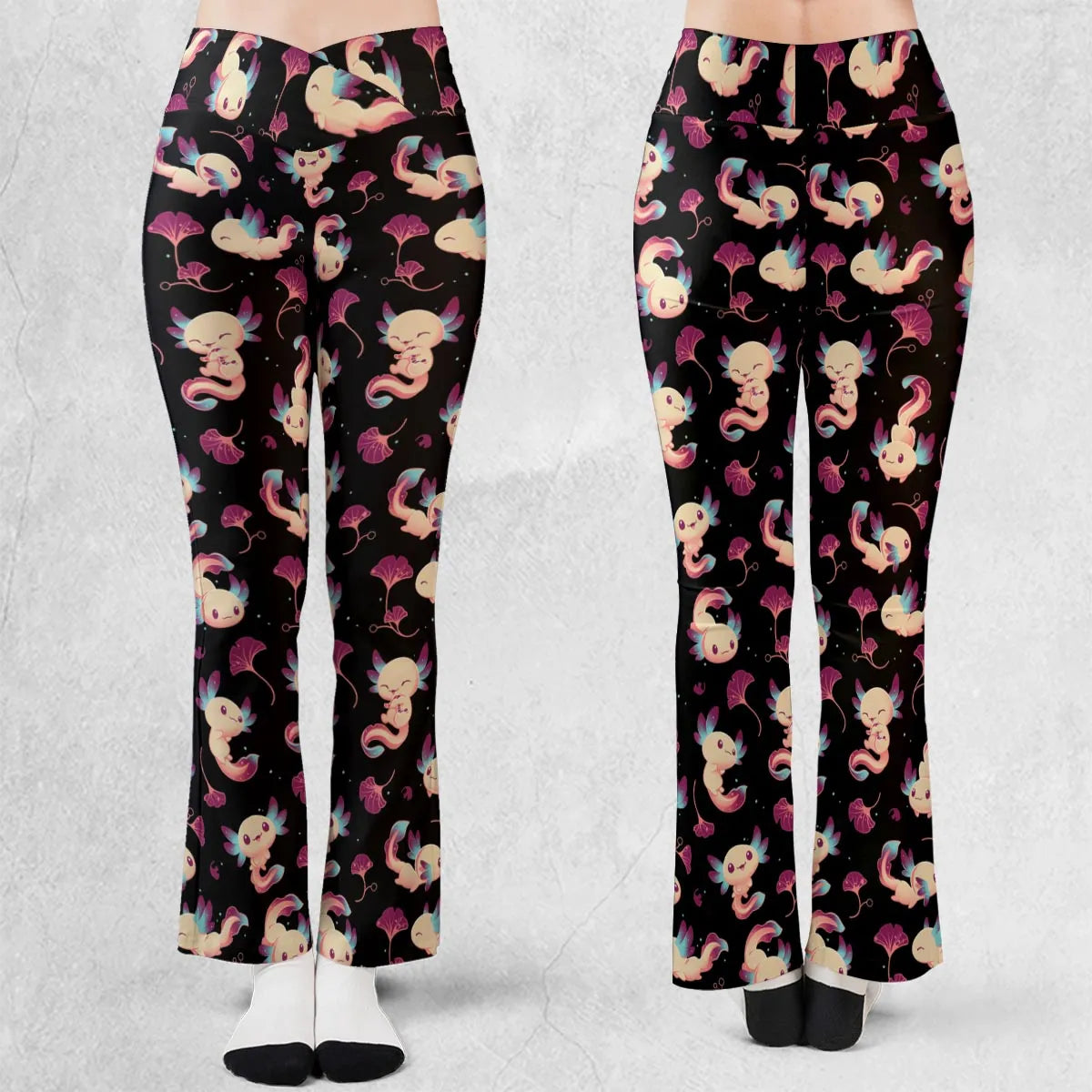 Axolotl Wonders Cute Salamanders Pattern Flare Leggings