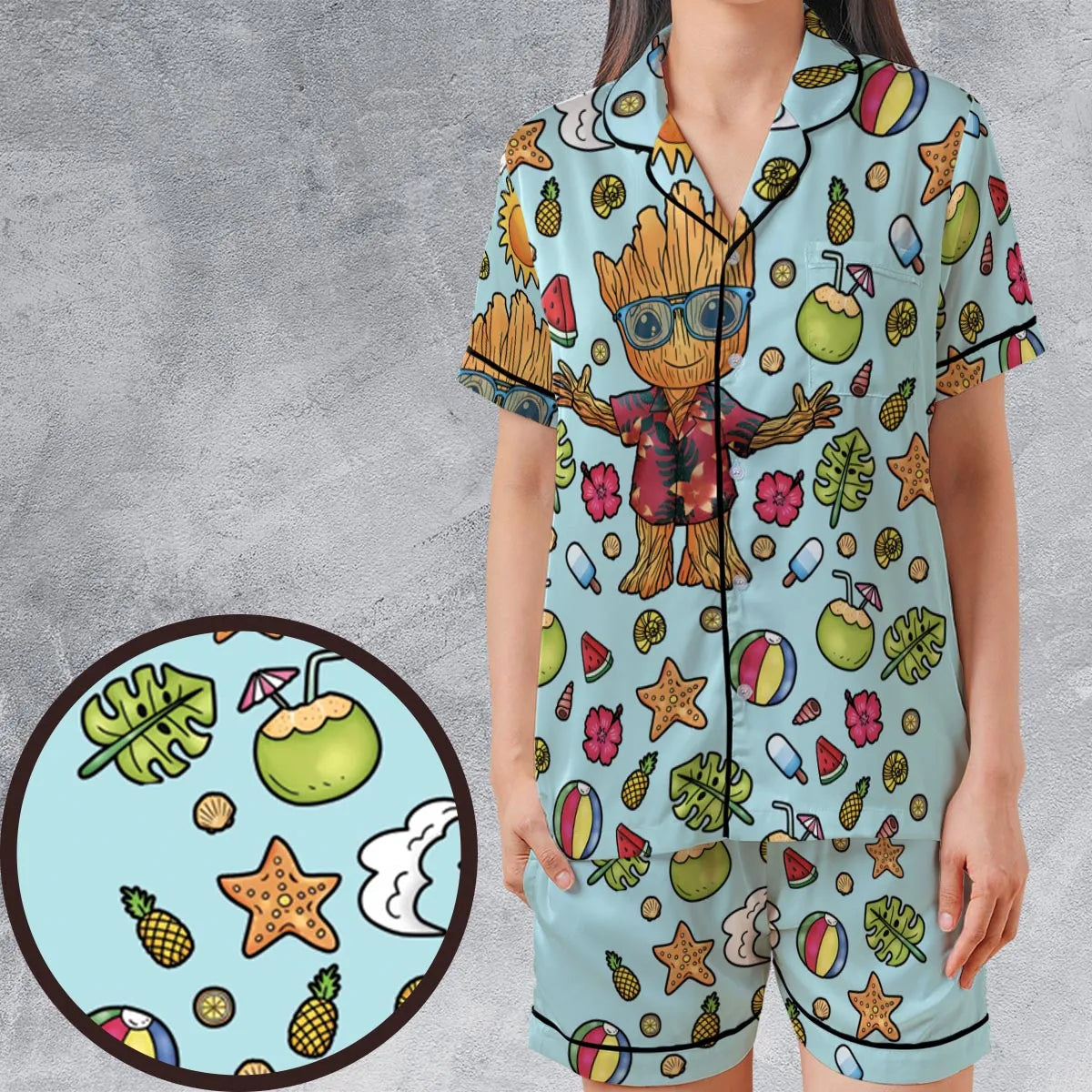 Satin Short-Sleeve Pajamas Set - WBJGX2CU