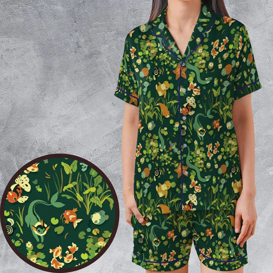 Satin Short-Sleeve Pajamas Set - Q8QHTCFZ