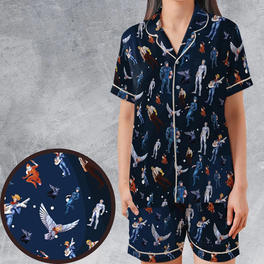 Satin Short-Sleeve Pajamas Set - AX593FXA