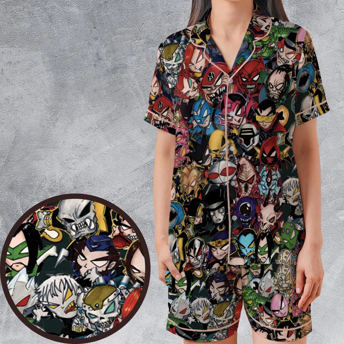 Satin Short-Sleeve Pajamas Set - AWNRNFM7