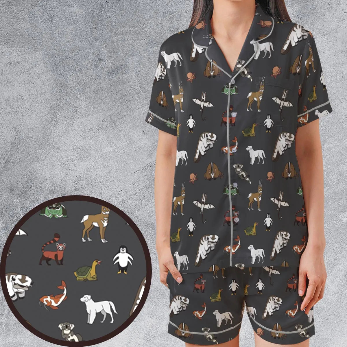 Satin Short-Sleeve Pajamas Set - ZPZJR4F3