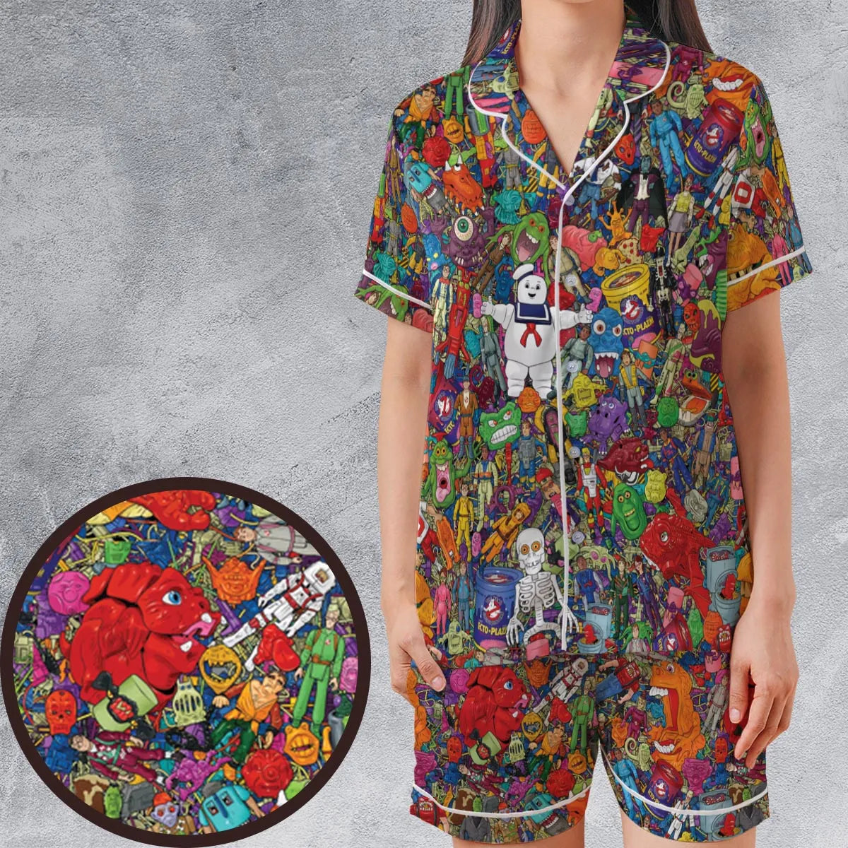 Satin Short-Sleeve Pajamas Set - QE5EFWVJ