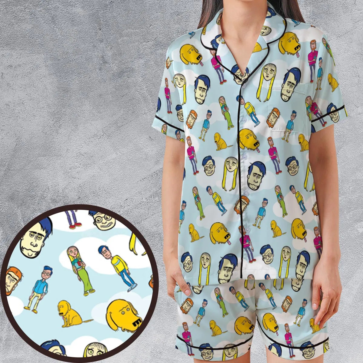Satin Short-Sleeve Pajamas Set - TFMTQHNV