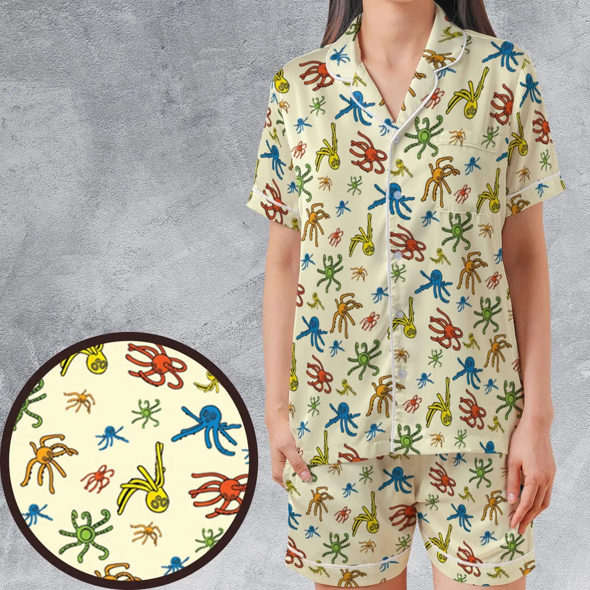 Satin Short-Sleeve Pajamas Set - EZ8BWVD9