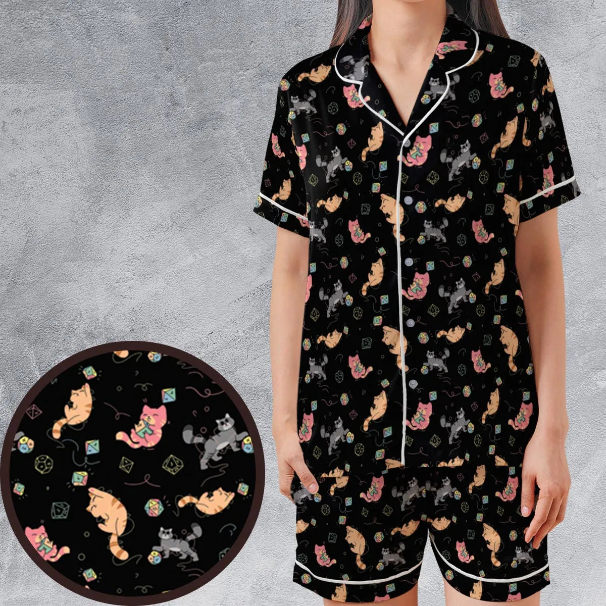 Satin Short-Sleeve Pajamas Set - SXBJ3JVH