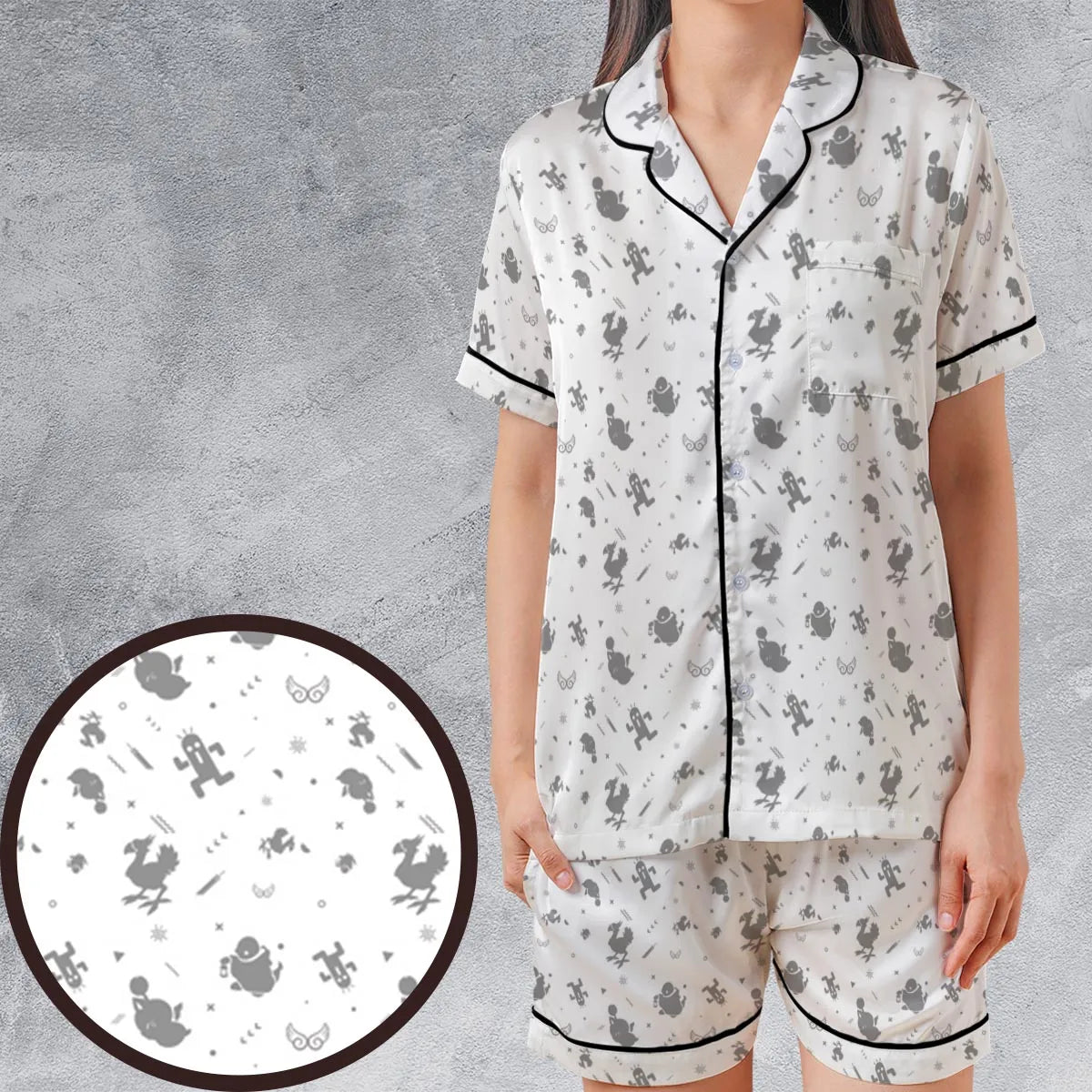Satin Short-Sleeve Pajamas Set - TZ344RTE