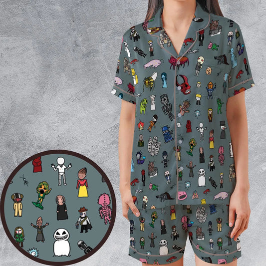 Satin Short-Sleeve Pajamas Set - LYSURZFJ