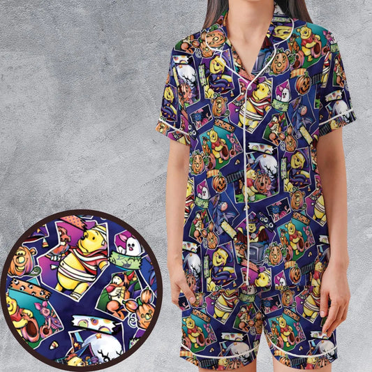 Satin Short-Sleeve Pajamas Set - UQ86ZP91