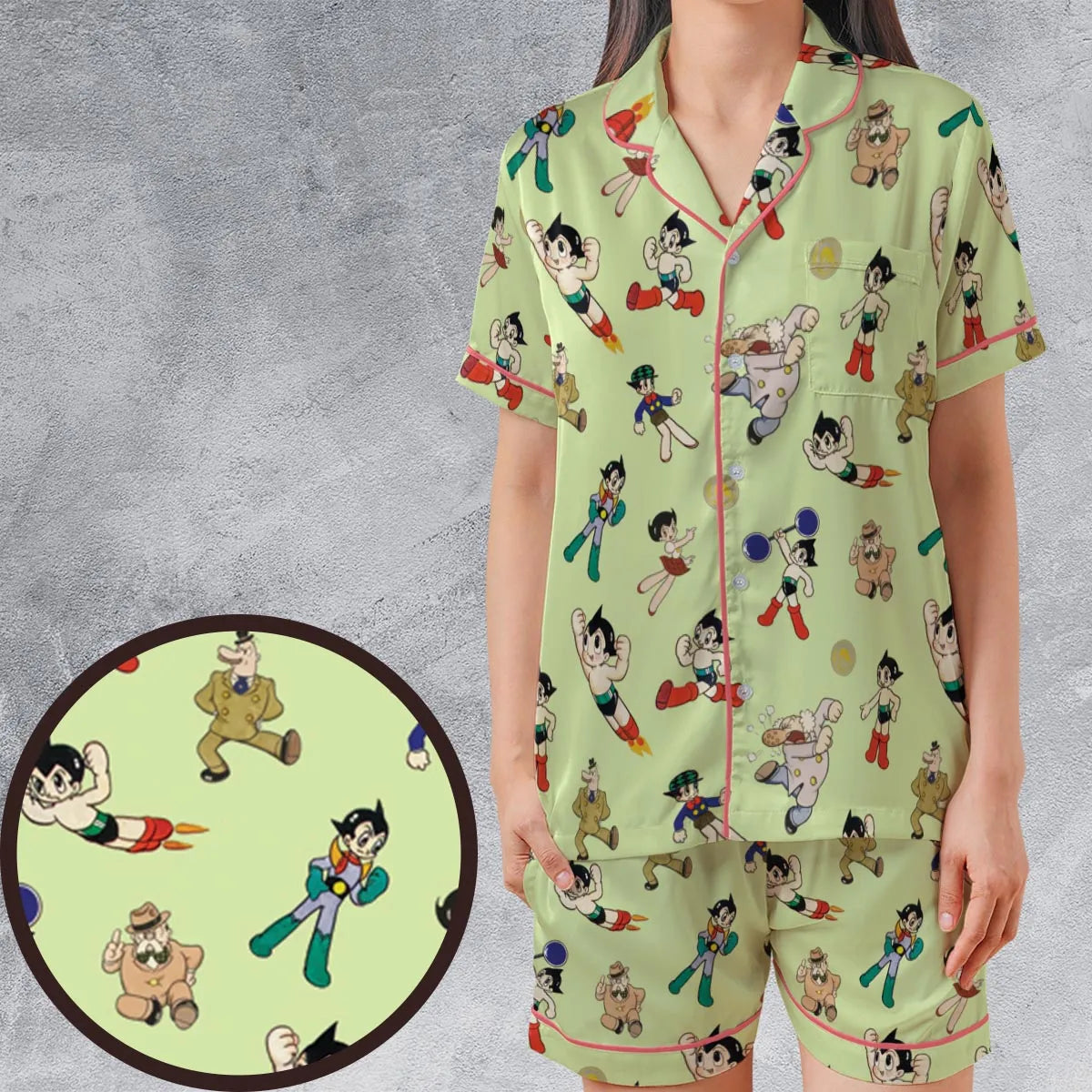 Satin Short-Sleeve Pajamas Set - ZSAD117D