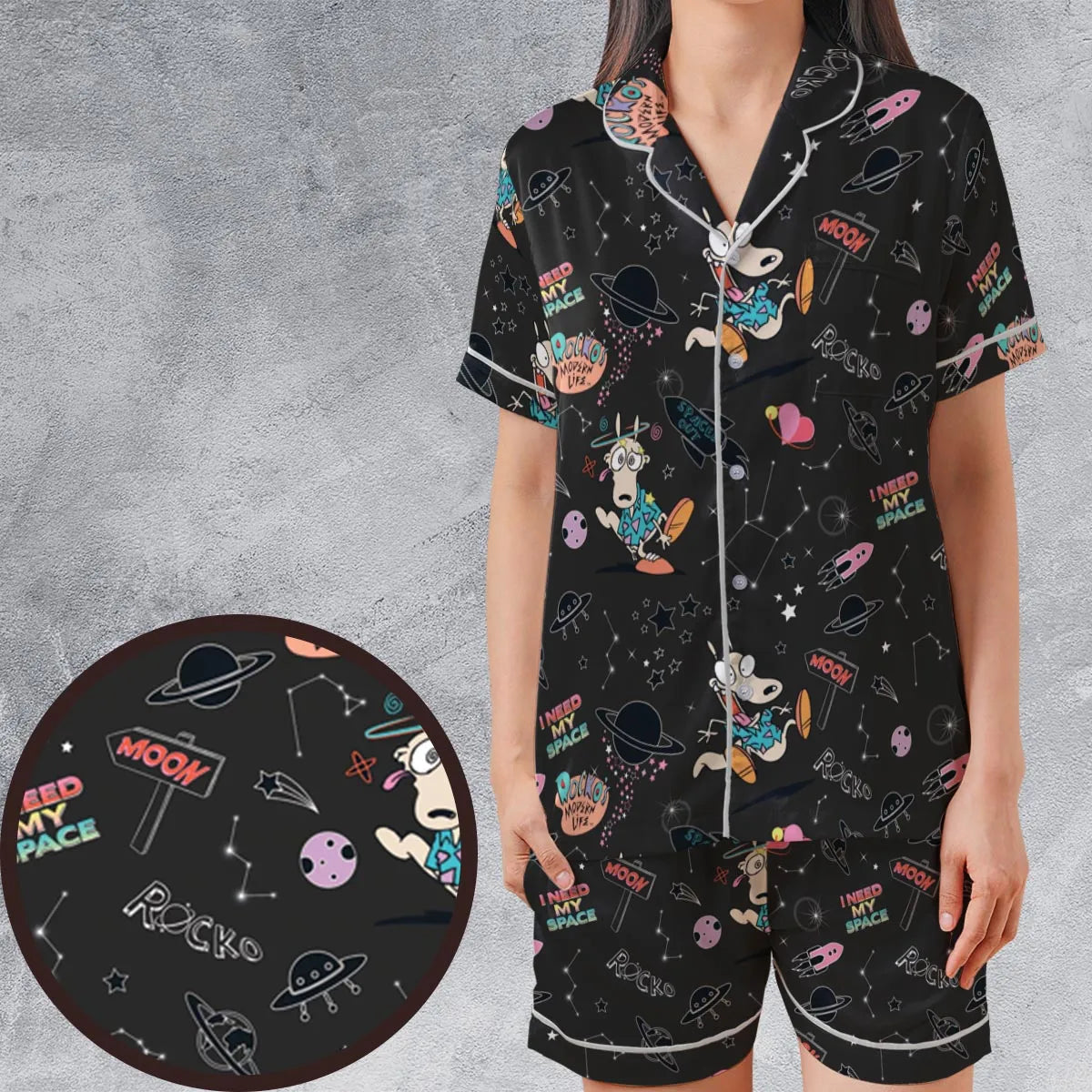 Satin Short-Sleeve Pajamas Set - MRSJF13E