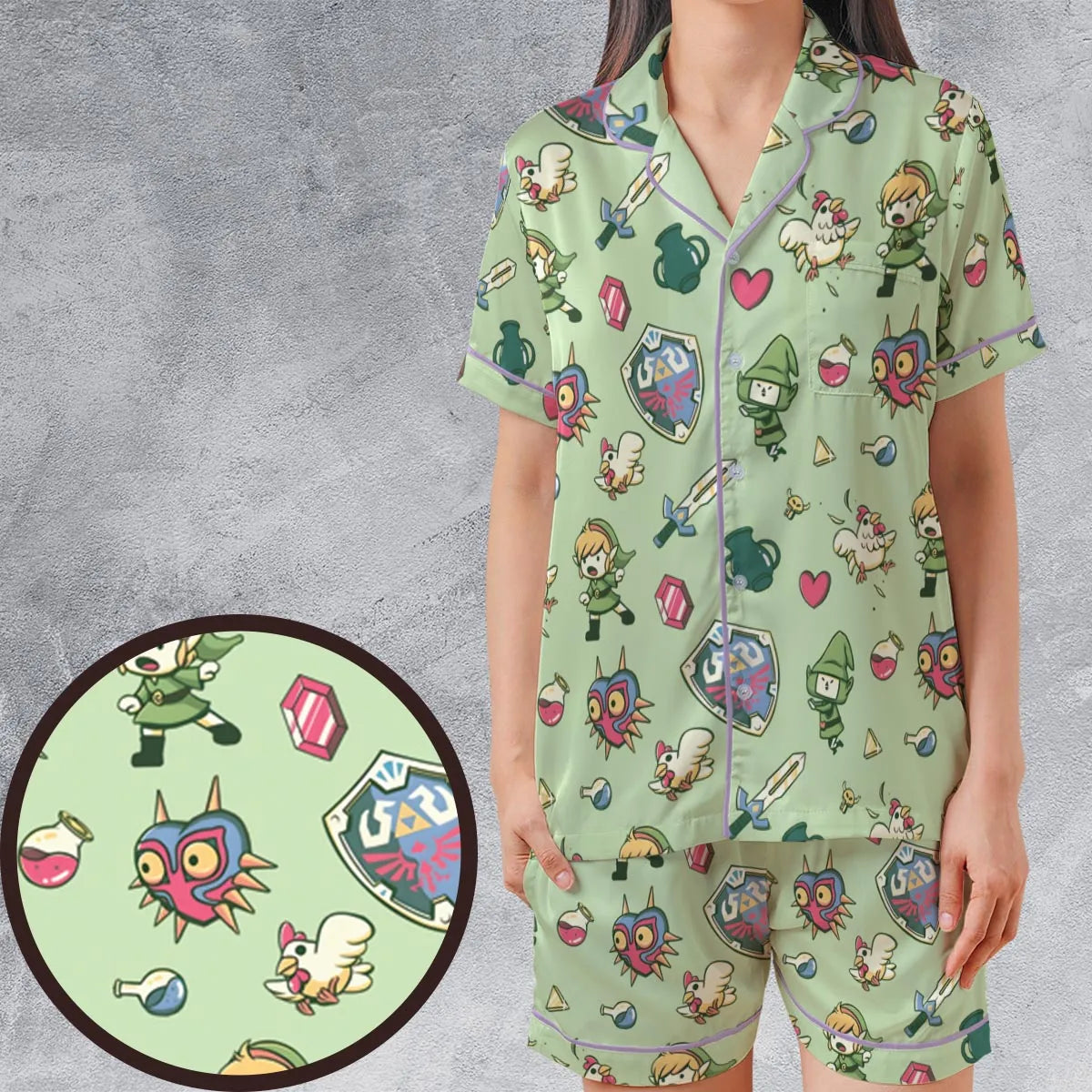 Satin Short-Sleeve Pajamas Set - Y9QR5HCK