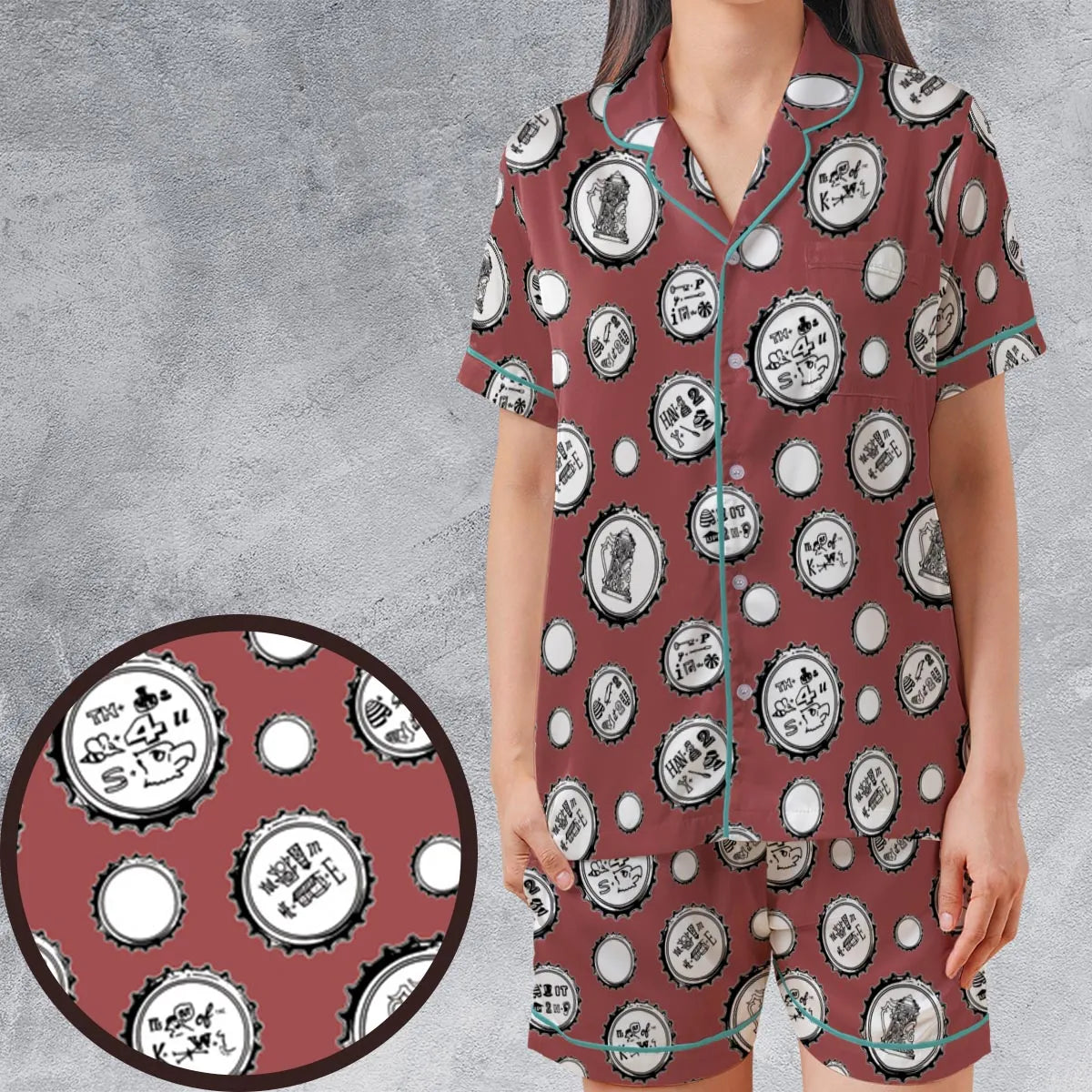 Satin Short-Sleeve Pajamas Set - QF76CR2P