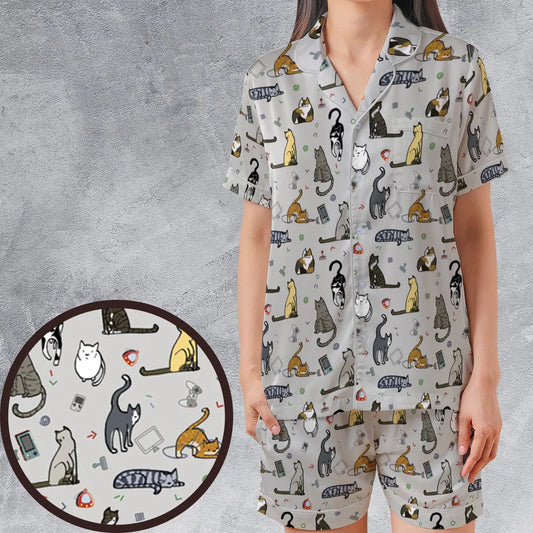 Satin Short-Sleeve Pajamas Set - P4JGWFN3