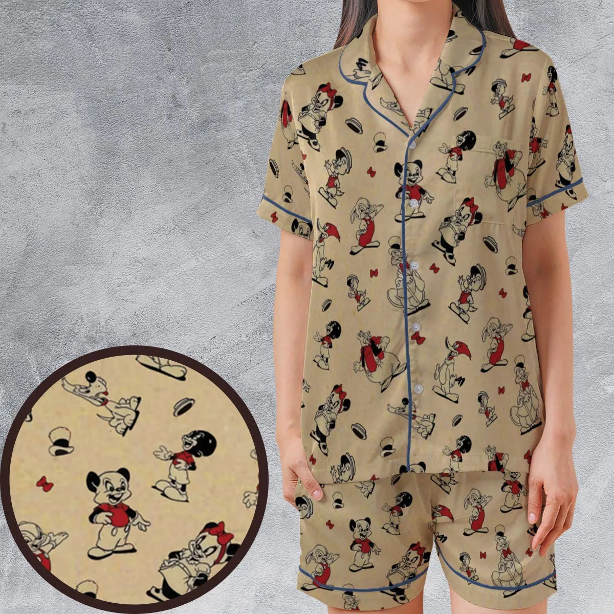 Satin Short-Sleeve Pajamas Set - THD6WX45
