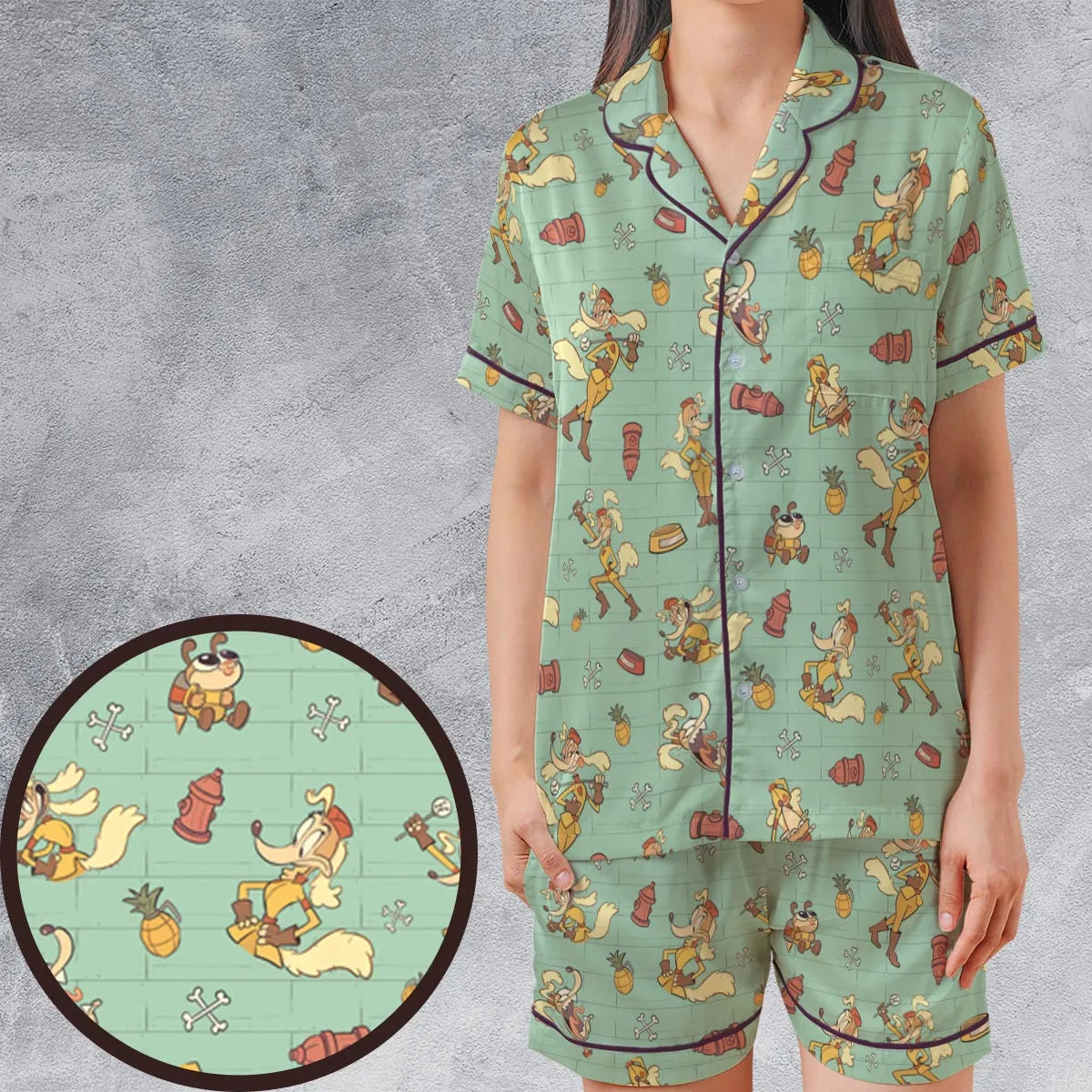 Satin Short-Sleeve Pajamas Set - DW7JLLQR