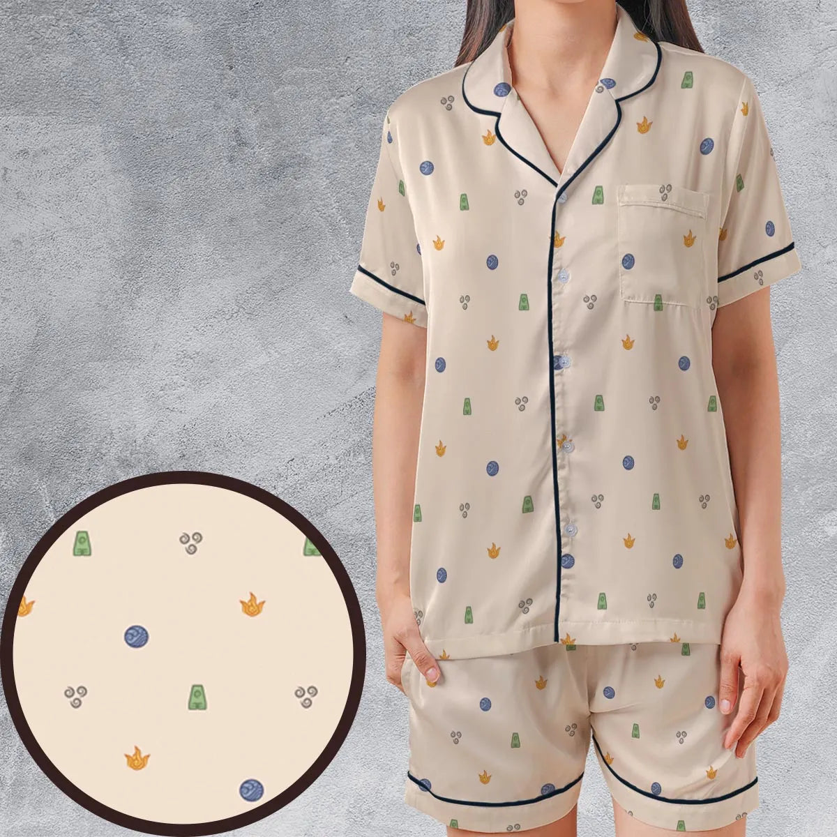 Satin Short-Sleeve Pajamas Set - XX224V6U