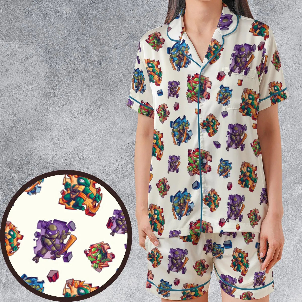Satin Short-Sleeve Pajamas Set - CDEV8TY7