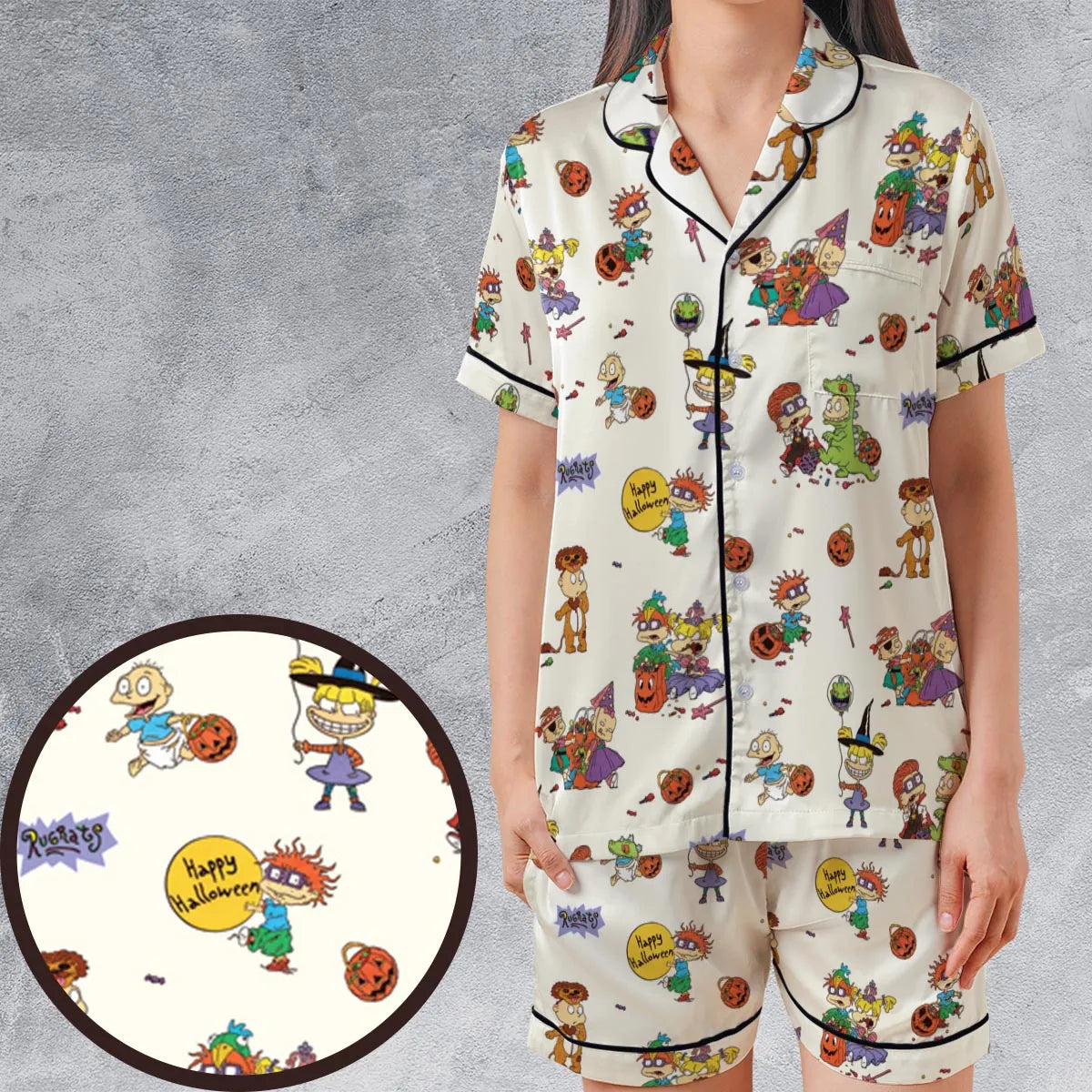 Satin Short-Sleeve Pajamas Set - UK2G2EM5