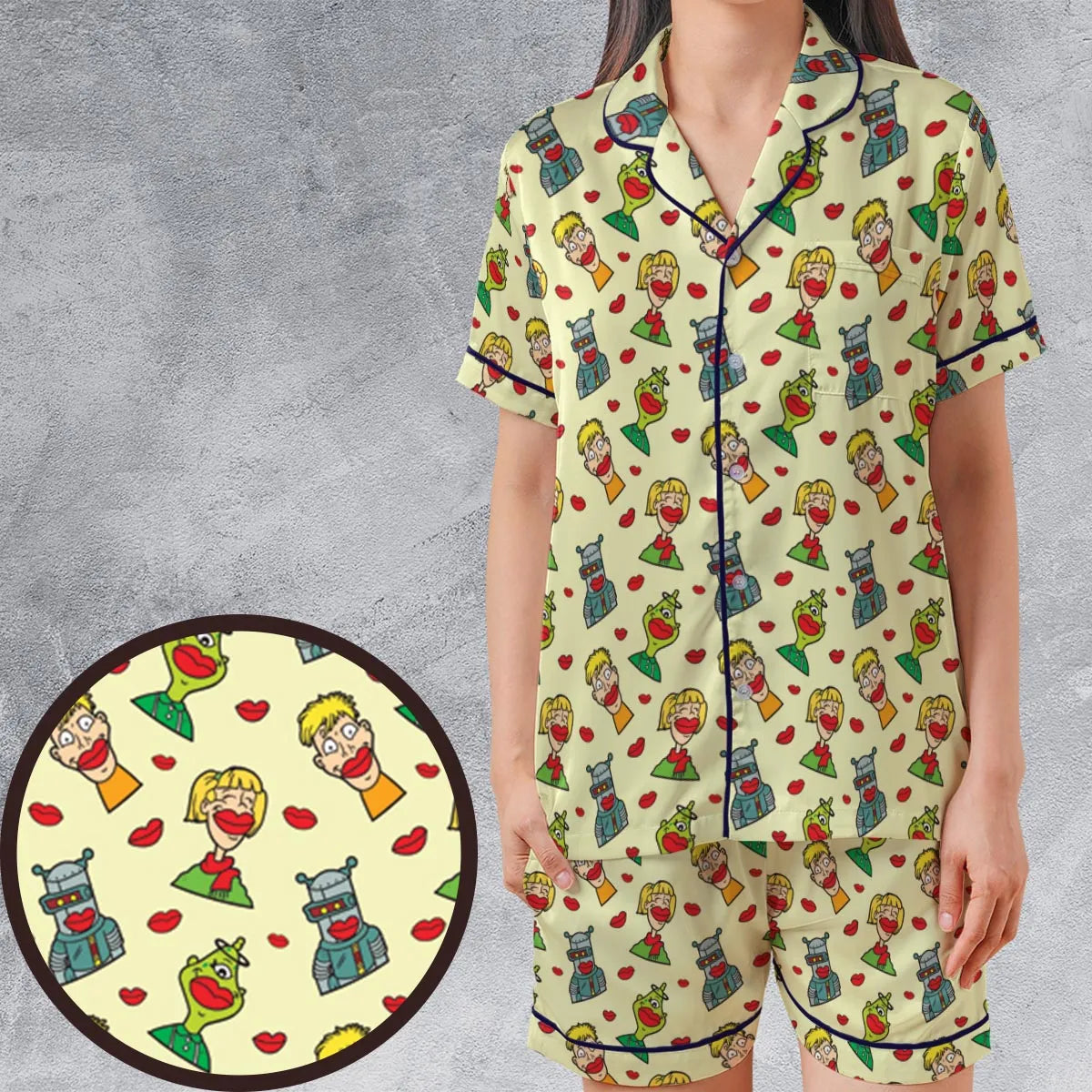 Satin Short-Sleeve Pajamas Set - KGLJBZH7