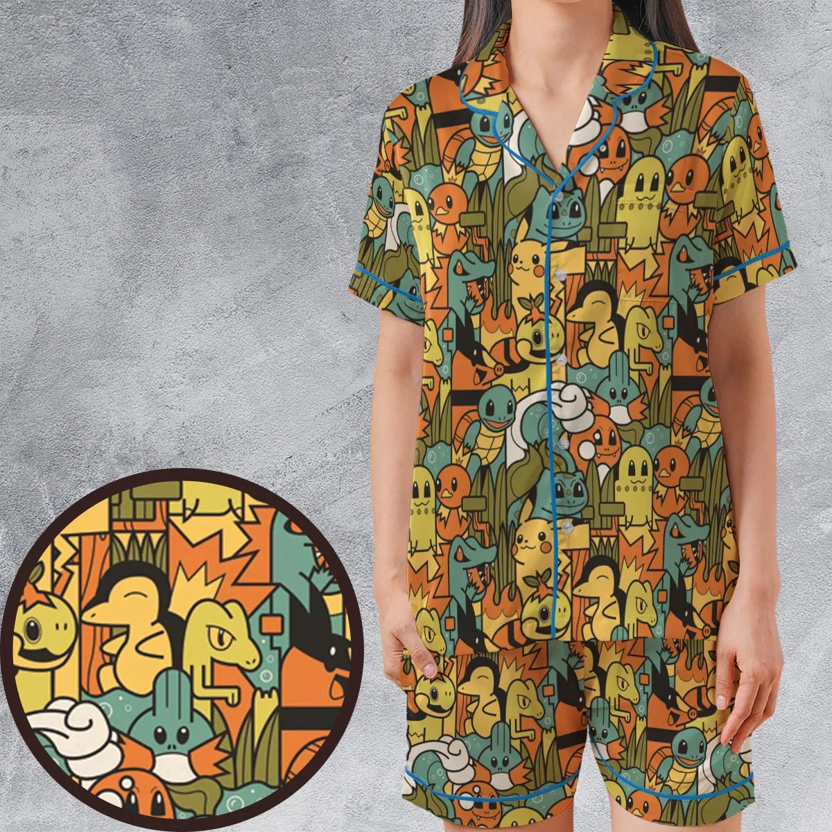 Satin Short-Sleeve Pajamas Set - QF912XZ2
