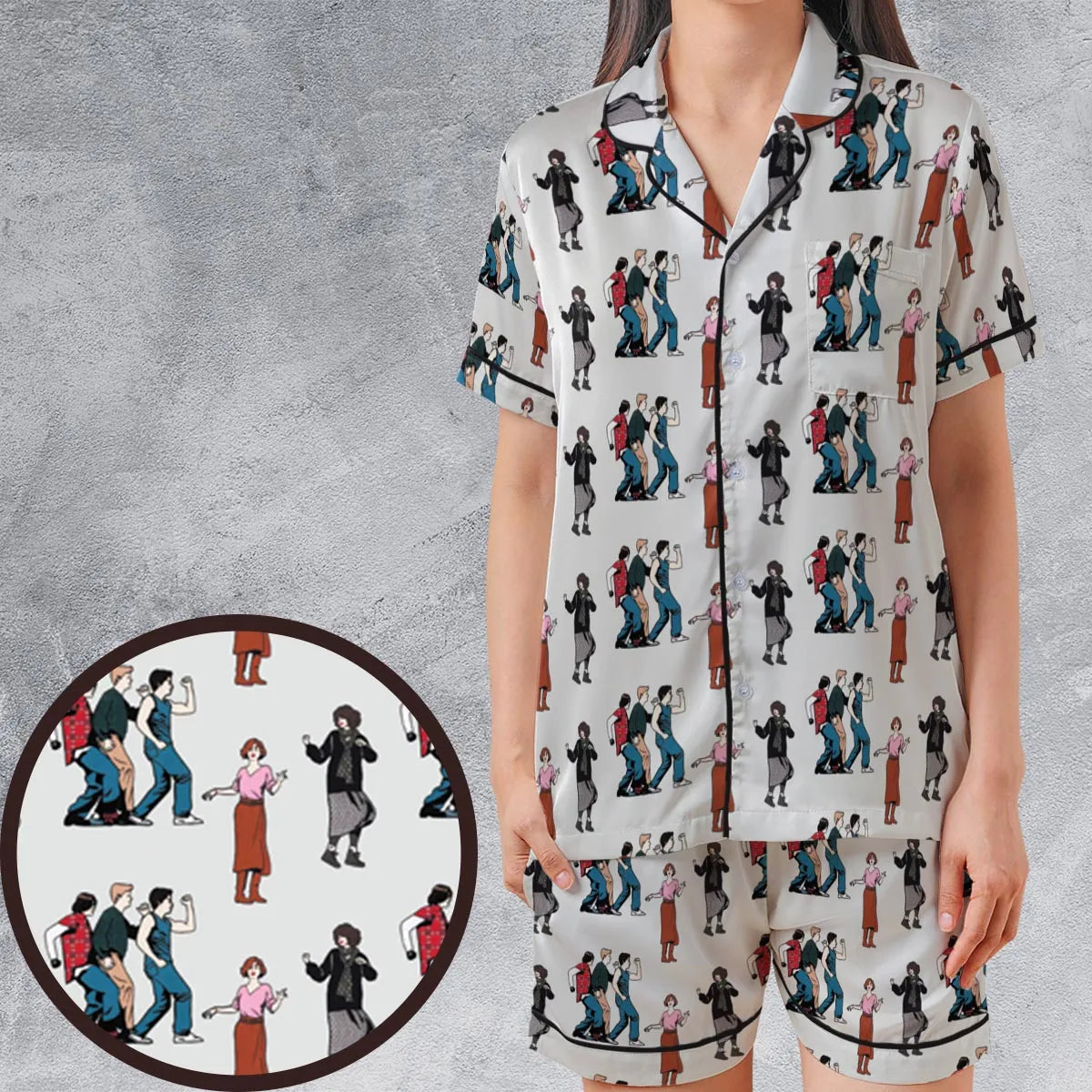 Satin Short-Sleeve Pajamas Set - HQNLTV8P