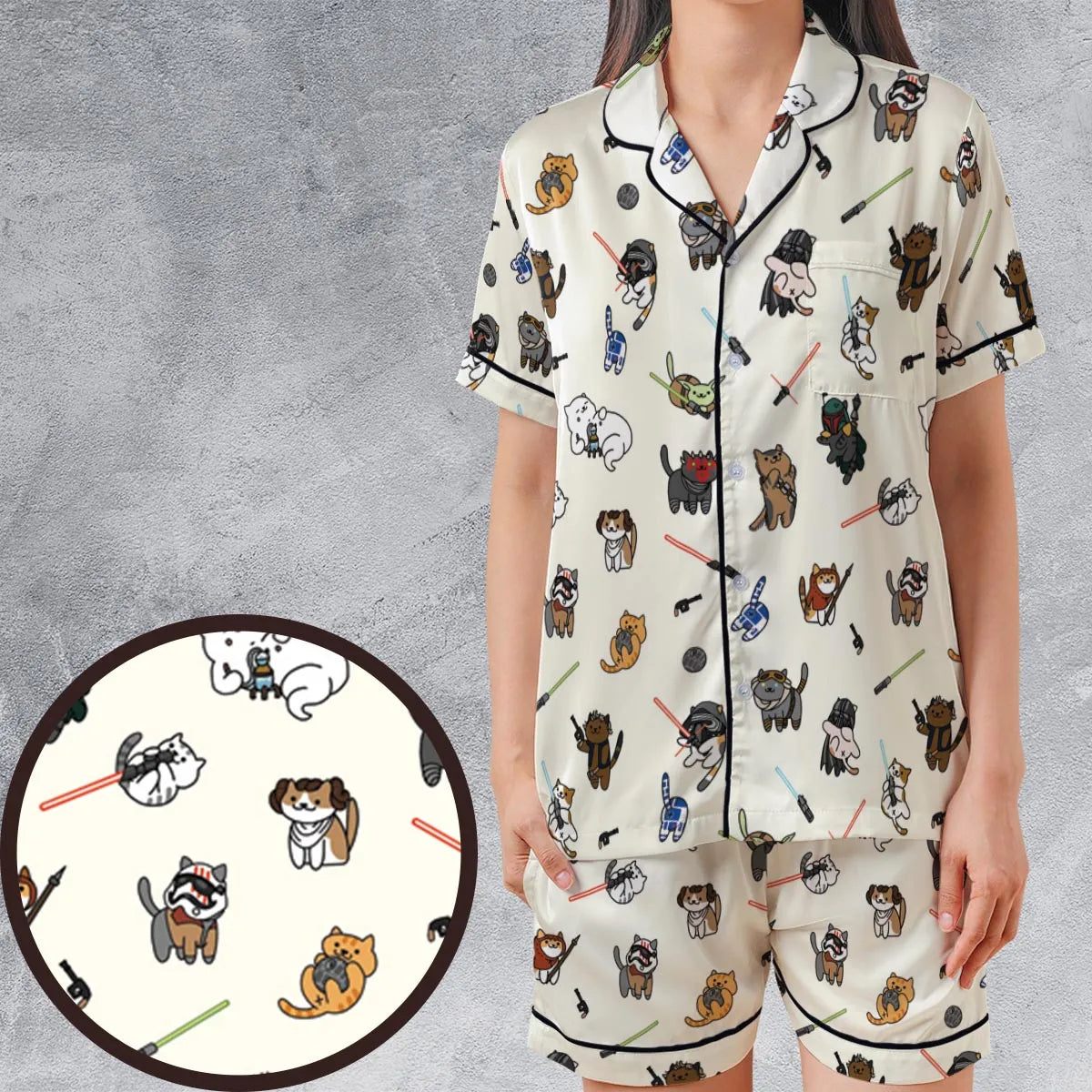 Satin Short-Sleeve Pajamas Set - RZ22T1EU