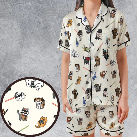 Satin Short-Sleeve Pajamas Set - RZ22T1EU