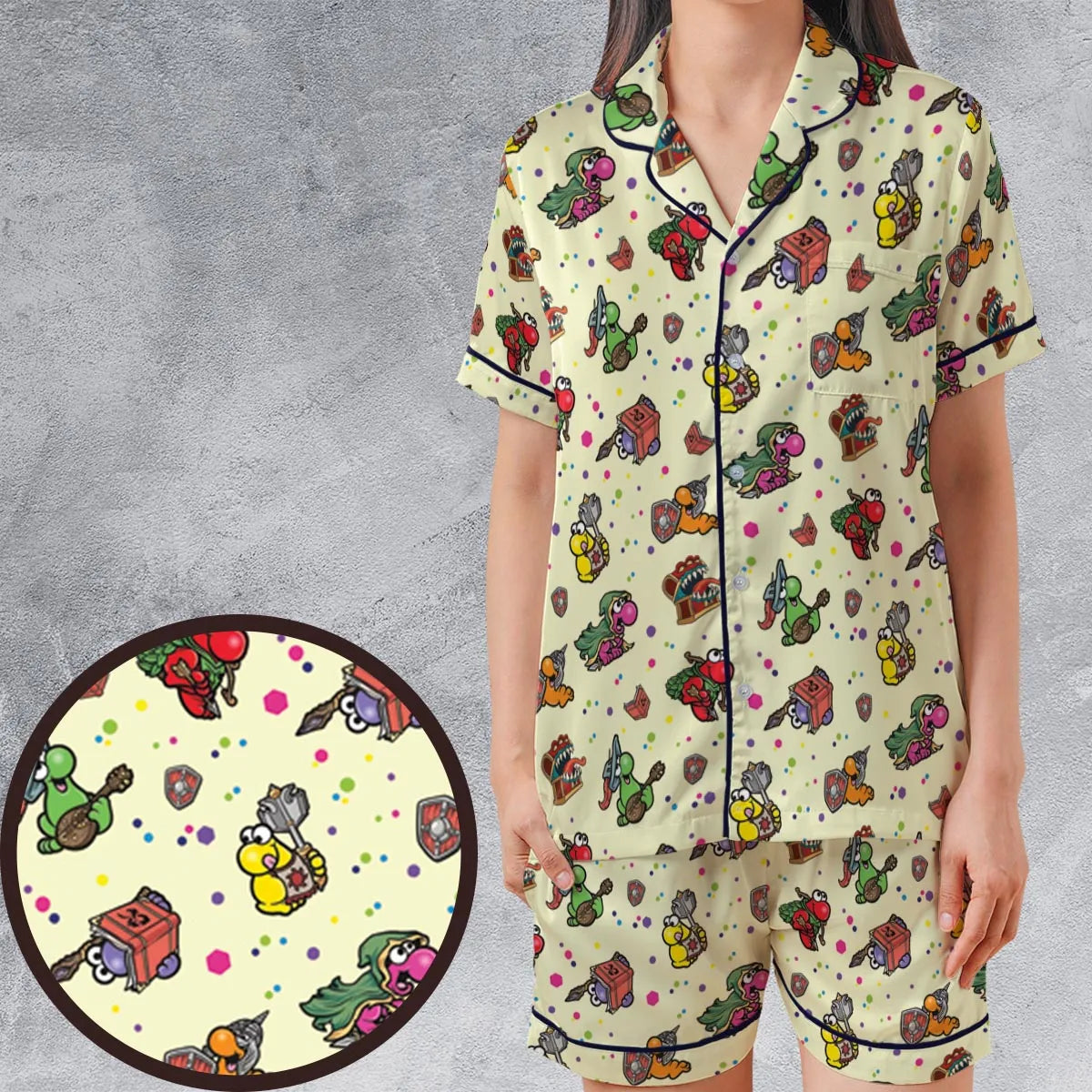 Satin Short-Sleeve Pajamas Set - SHLUKBG3