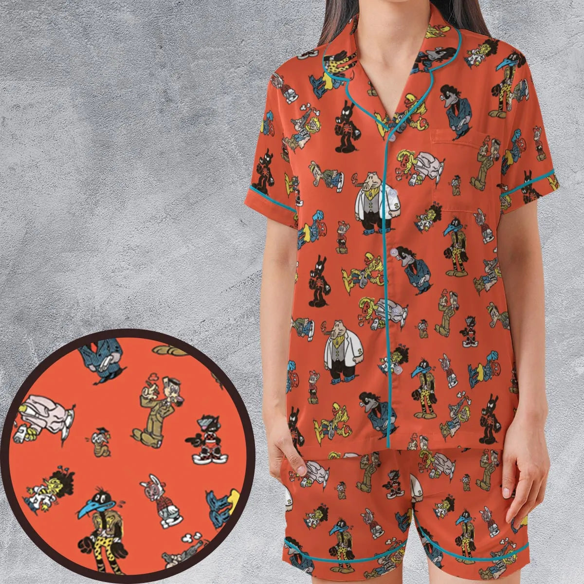 Satin Short-Sleeve Pajamas Set - Q86AF6FR